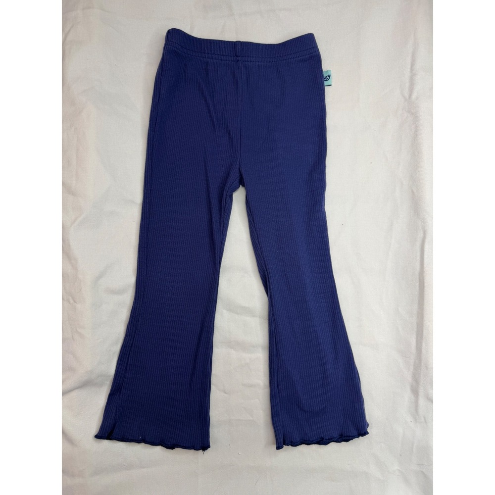 Bluey Toddler Girls Blue Ribbed Flare Pants Lettuce Edge Leggings 3T